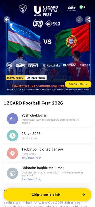 Uzbeiston portugaliya oyiniga bilet
