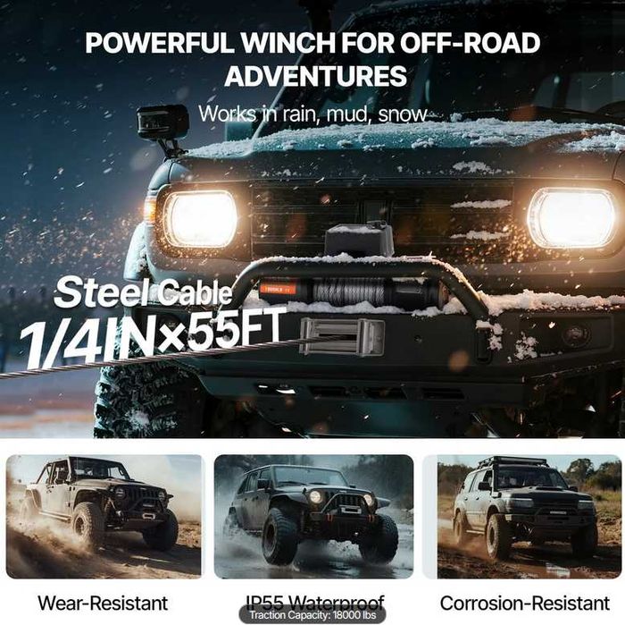 Troliu Auto 13.500 LBS 12V – Cablu Oțel, Wireless, Garanție Inclusă