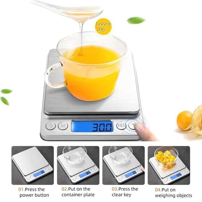 Cantar de bucatarie digital precizie afisaj LCD iluminat 2 boluri inox