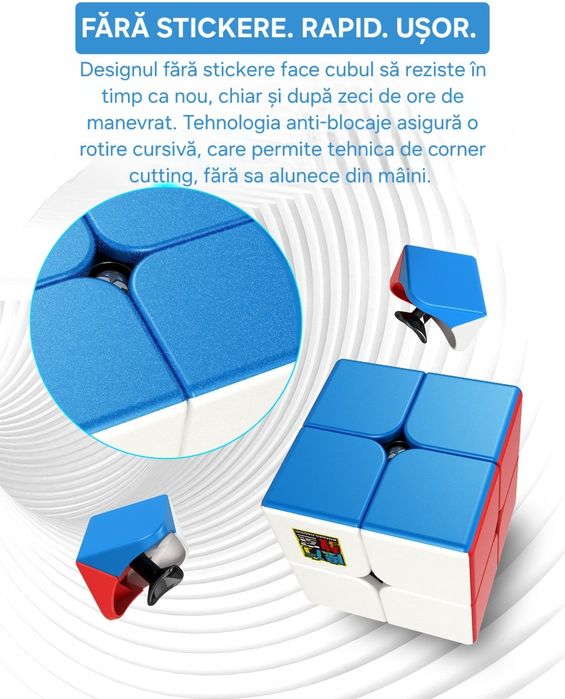 Set 2 cuburi Rubik stickerless: 2x2 și 3x3. Viteză ajustabilă. Premium ...