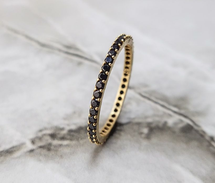 Inel tenis din aur 14K cu pietre semiprețioase negre onix – mărimea 60