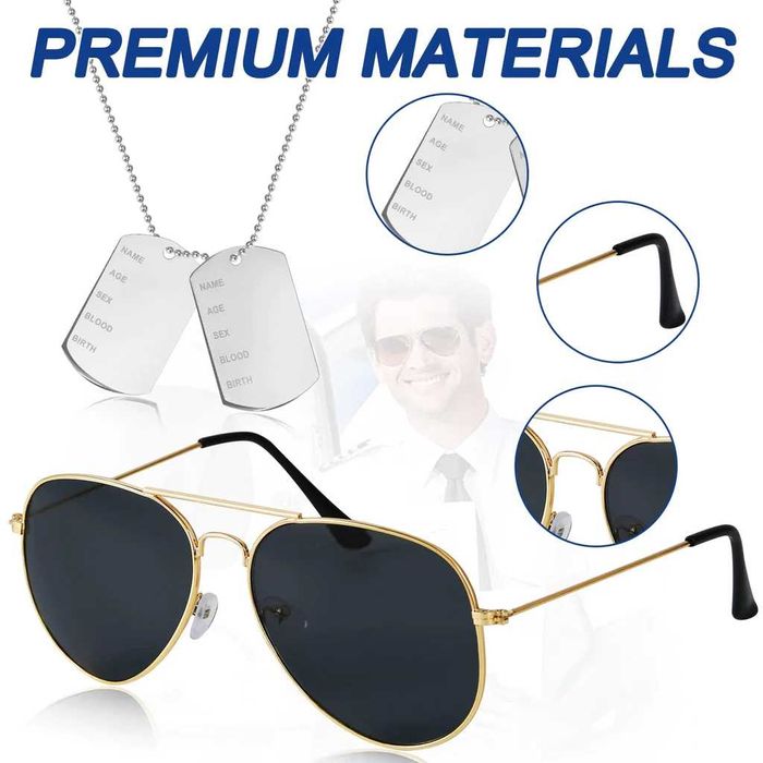 Set 12 ochelari de protectie solară stil aviator si colier