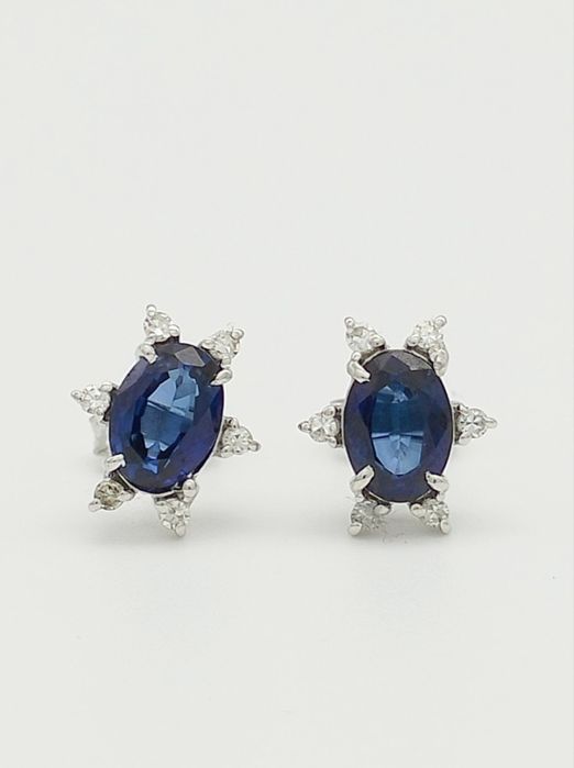 Cercei din aur alb 14K cu safir și diamante naturale