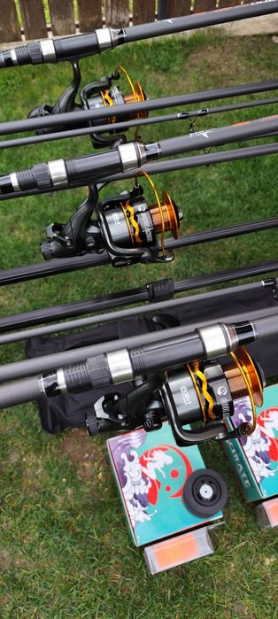 Set 3 Lansete 3,90m+3 Mulinete Fascinate 8000 cu Baitrunner+Rod Pod