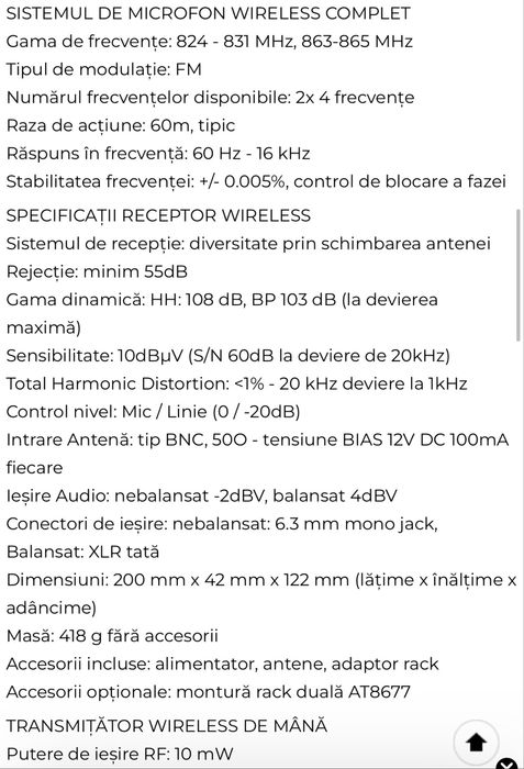 Vand microfon cu receiver profesional Audio-Technica AT One