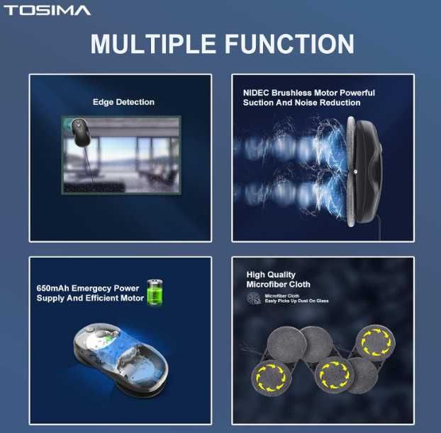 Робот за почистване на прозорци Tosima W3, двупосочно автоматично