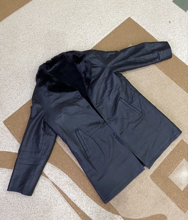 Натуральная кожаная дубленка с норковым воротником