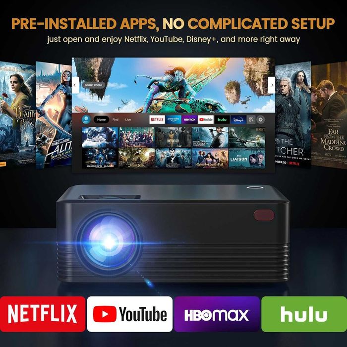 Мини преносим проектор с WiFI и Bluetooth, Native 1080P Full HD, черен