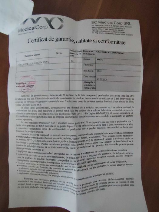 Vand concentrator de oxigen YuWell 8F-5A