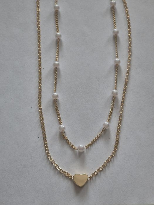 Сет 2 дамски колиета с перли и сърце /18 к позлата + кутийка