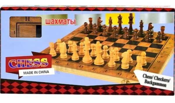 Шах дървен 3 в 1 с фигурки от дърво