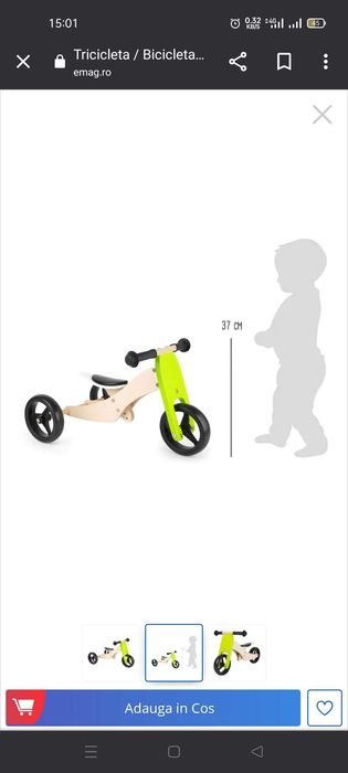 Tricicleta/bicicletă 2 in 1 din lemn