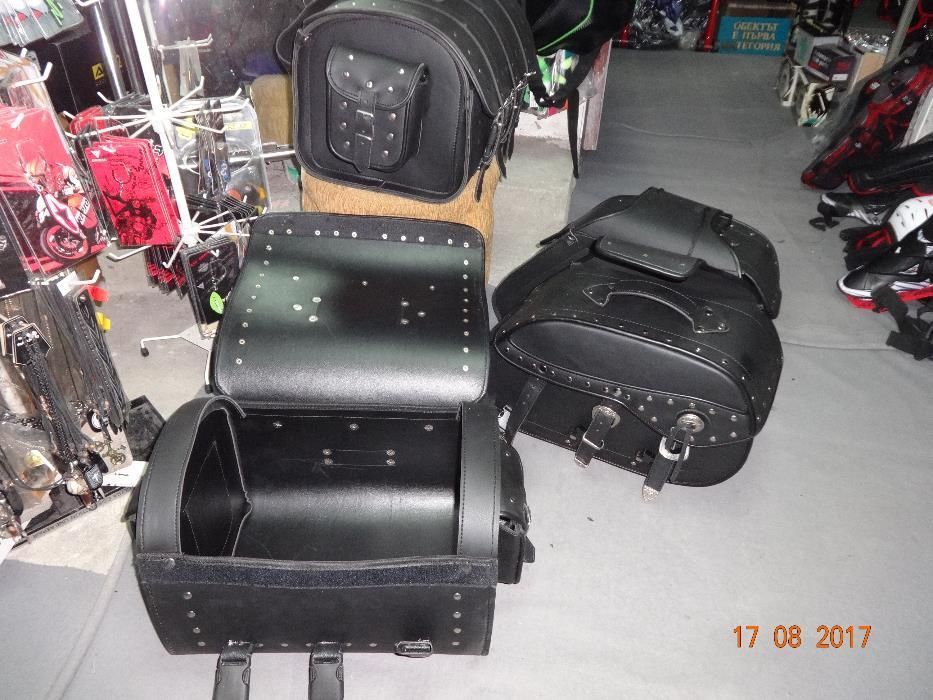 Нови кожен куфар дисаги за чопър рокер мотор мото багаж нови кожени