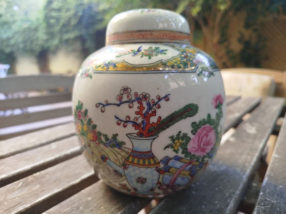 Bol cu capac porțelan pictat China