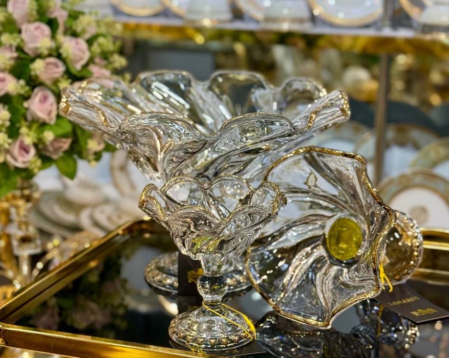 Набор стеклянных фруктовниц с золотой окантовкой