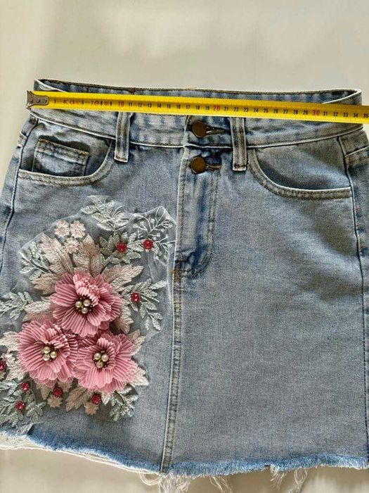 Пола деним с 3д цветя