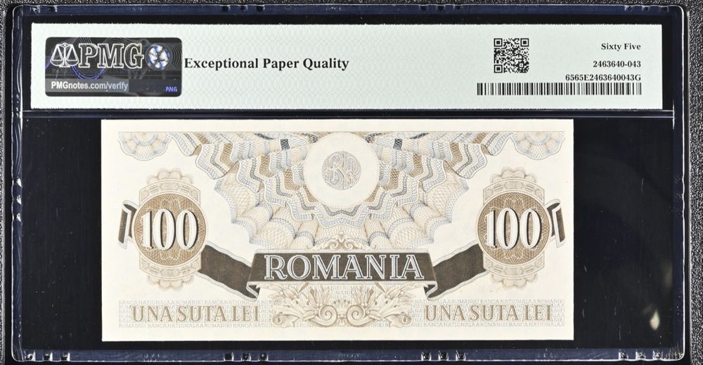 100 lei august 1947 PMG65 unc bancnota gradata