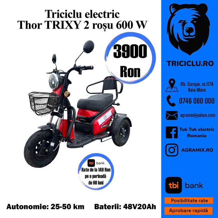 Tricicleta 100% electrica Thor 2Trixy2 600W Agramix