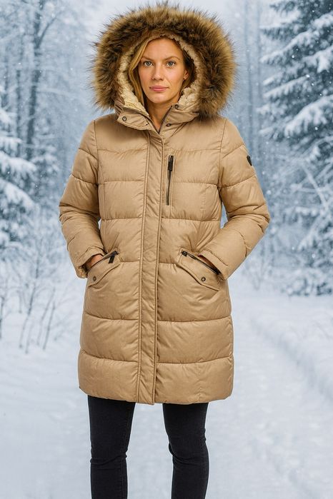 Дълго дамско зимно яке Madison Expedition с пухена качулка, бежово М