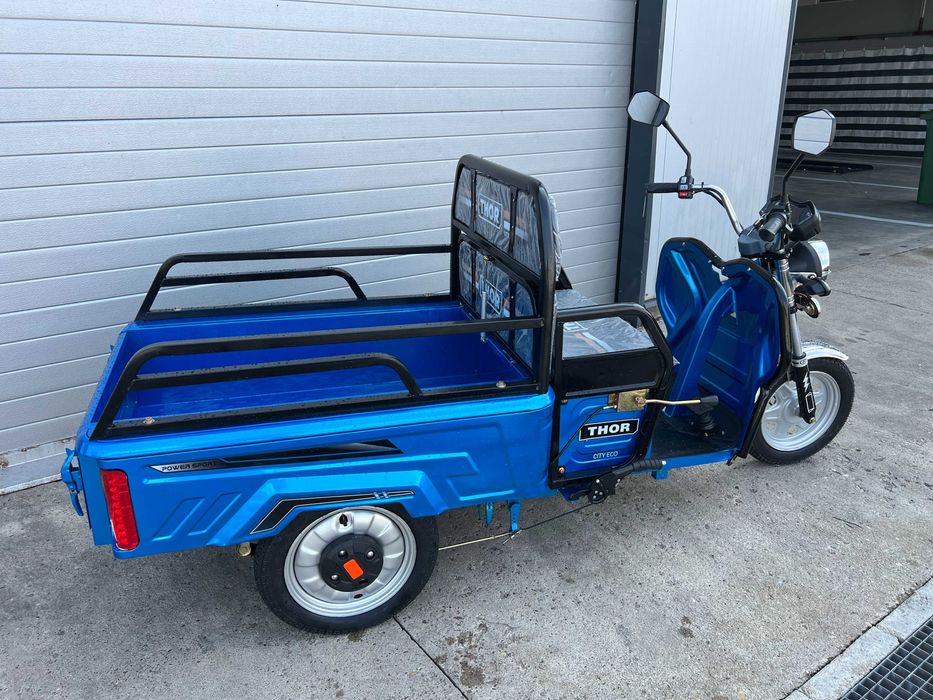 Triciclu electric nou Thor City Eco Green Army Blue Sky Agramix