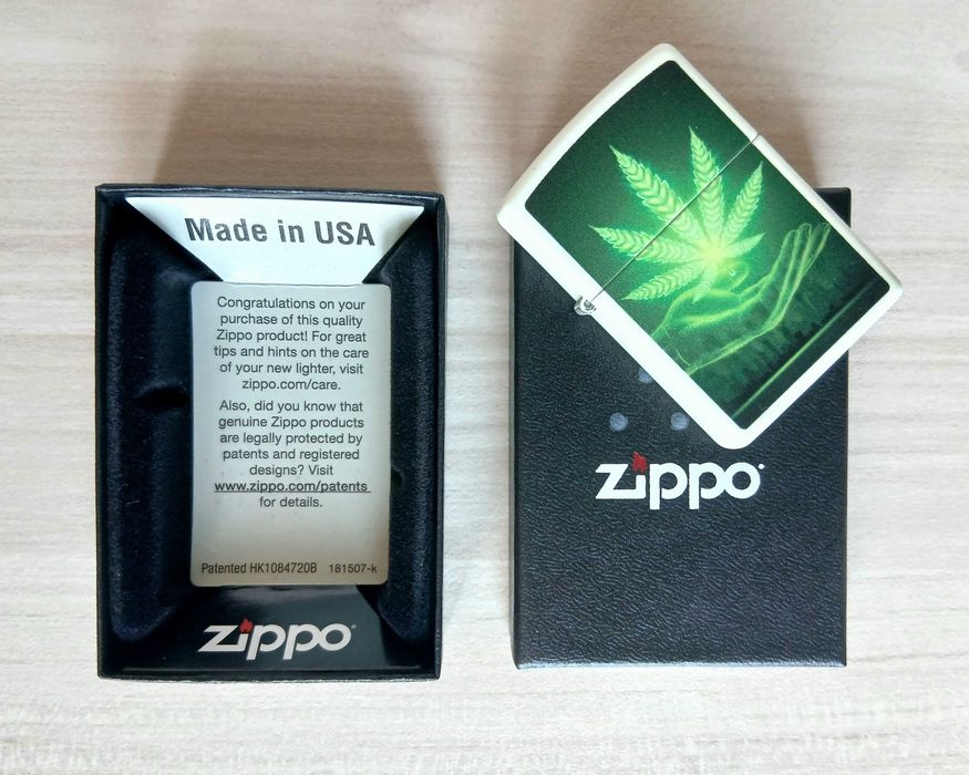 Нова запалка Zippo Cannabis Leaf+ подарък гориво