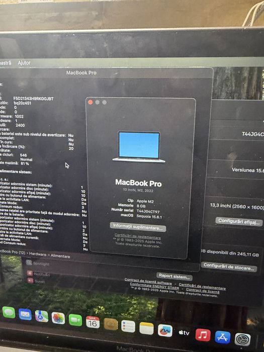 Laptop Apple MacBook PRO 13" 256GB 8GB SSD TouchBar Touch Bar Garantie