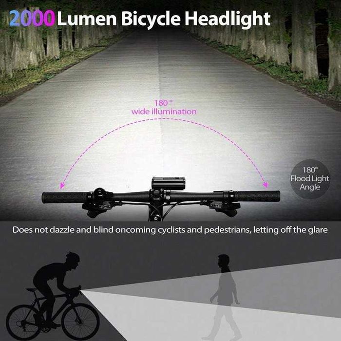Ултра ярка LED светлина за велосипед с дислей, Фар 2000lum/2000mAh USB