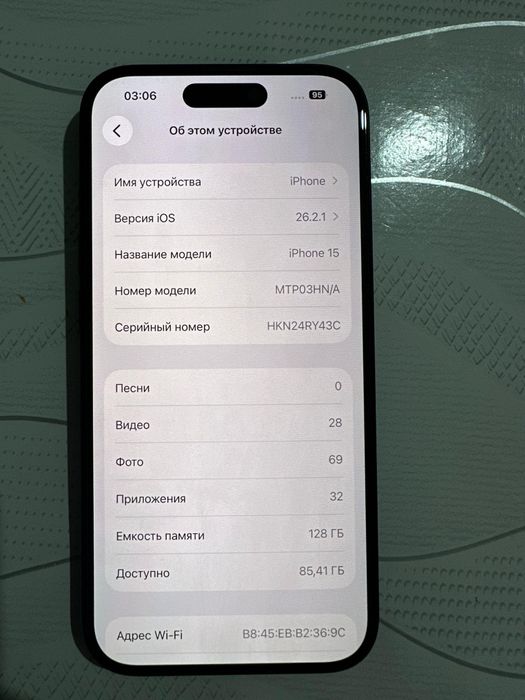 Айфон 15 128 г батарейка 100%
