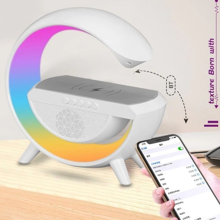 Statie incarcare wireless 3 in 1 cu boxa bluetooth si lampa RGB
