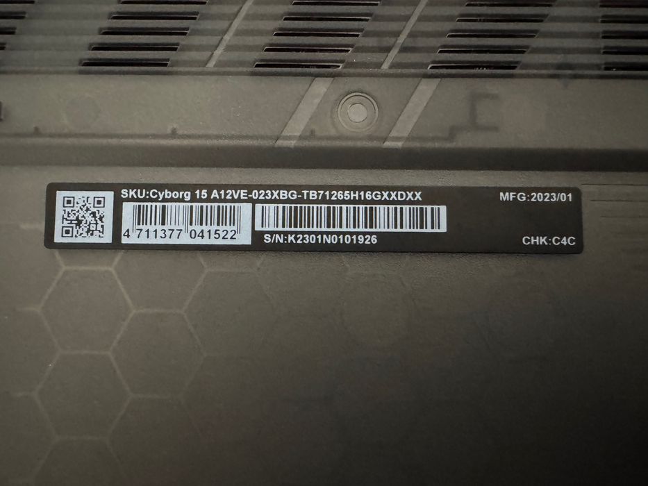Лаптоп MSI Cyborg 15 A12VE, 15.6", Intel Core i7-12650H, 16GB, 1TB SSD