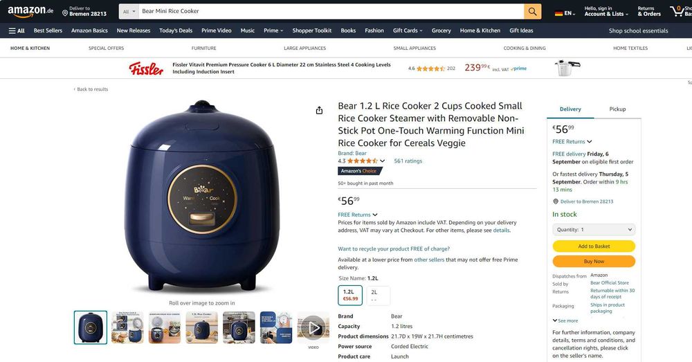 REDUS de la 290Ron, NOU* Multi cooker BEAR 200W, aparat gatit orez, (1-4 protii), cu tava NonStick
