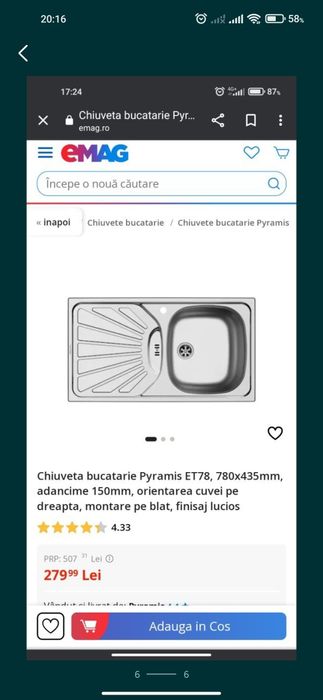 Chiuveta Pyramis inox cu Baterie Retro bucatarie