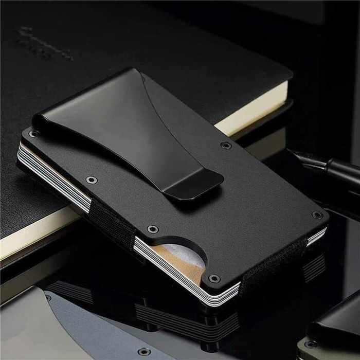 Твърд алуминиев калъф, портфейл с RFID защита, държач за карти и пари