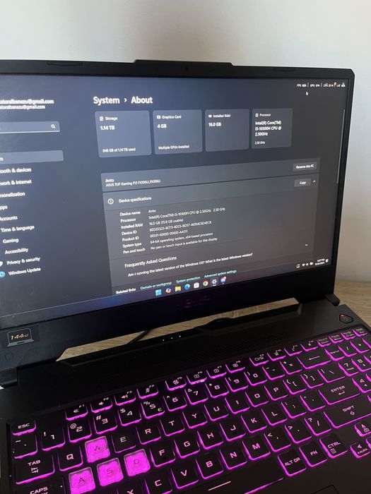 Laptop ASUS TUF F15 – i5-10300H, GTX 1650 Ti, 16GB RAM, 1.25TB SSD