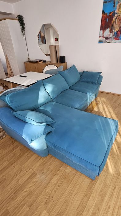 Colțar extensibil Elzas, turcoaz, cu ladă depozitare și perne