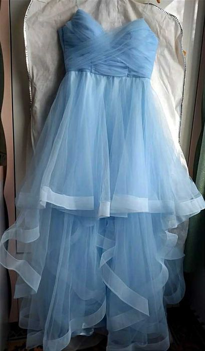 Светлосиня дълга бална рокля