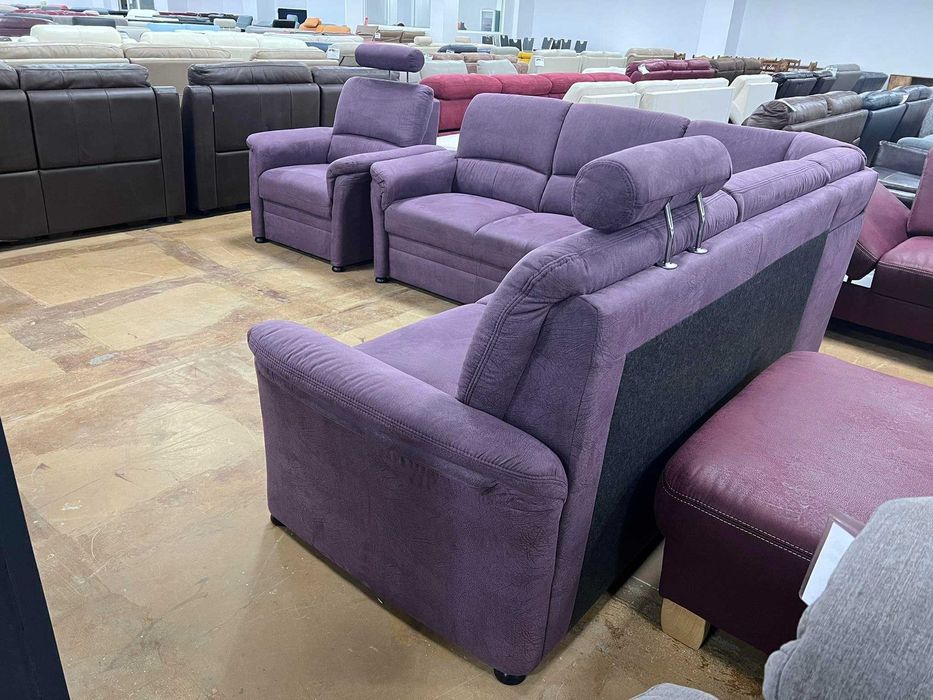 ПРОМОЦИЯ!!! Лилав ъглов диван от плат с функция сън и фотьойл
