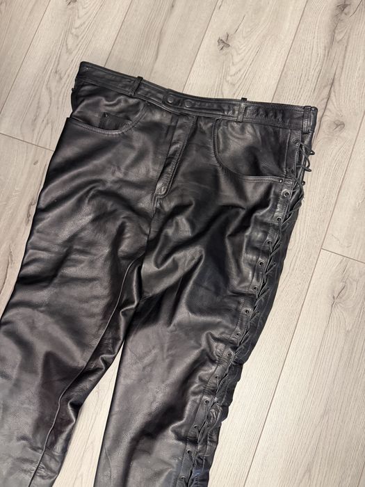 Pantalon moto piele chopper cu snur lateral