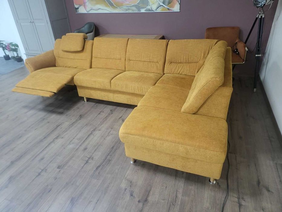 Ъглов диван от плат цвят канела DAKAR с електрически релакс механизъм