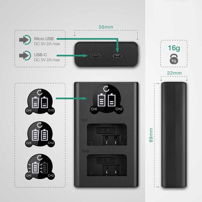 Двойно смарт зарядно MH-32 за батерии EN-EL25 за Nikon