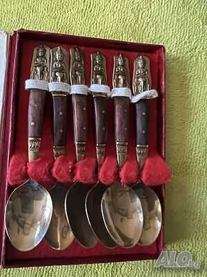 Комплект бронзови 6 чаени лъжички Demitasse тайландски с Буда