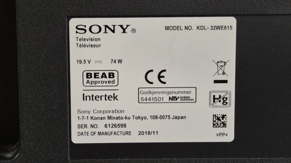 Sony KDL-32WE615 Full HD, Smart, WiFi, LED