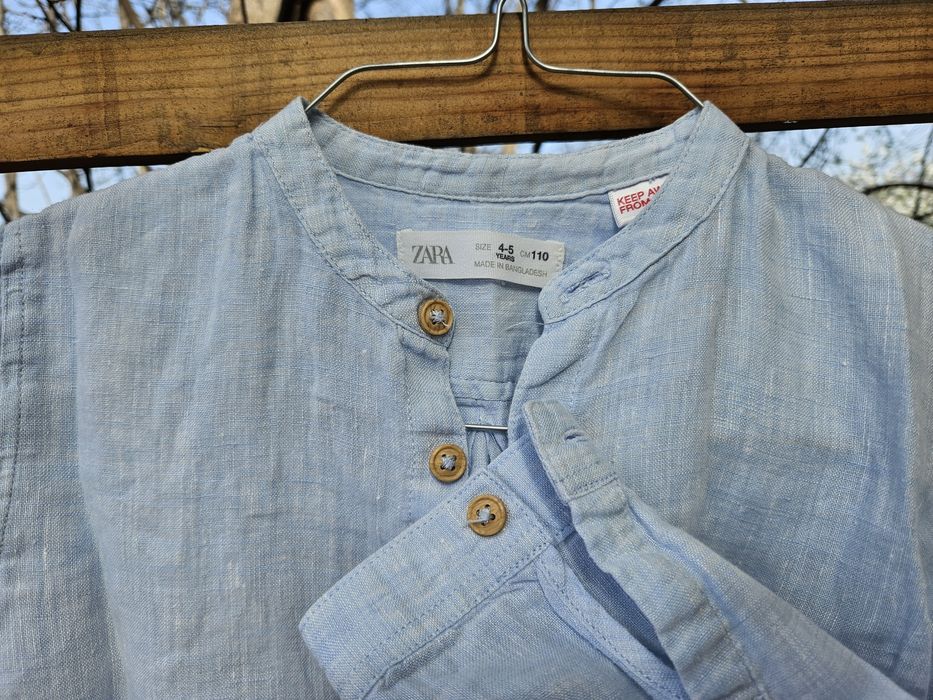 Cămașă Zara din in 100% linen bleu tunica