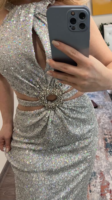 Стилна официална пайетена дълга рокля