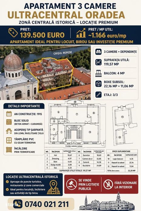 Zona Centrala - Apartament 3 camere 120 mp - ET.3|3, Oradea