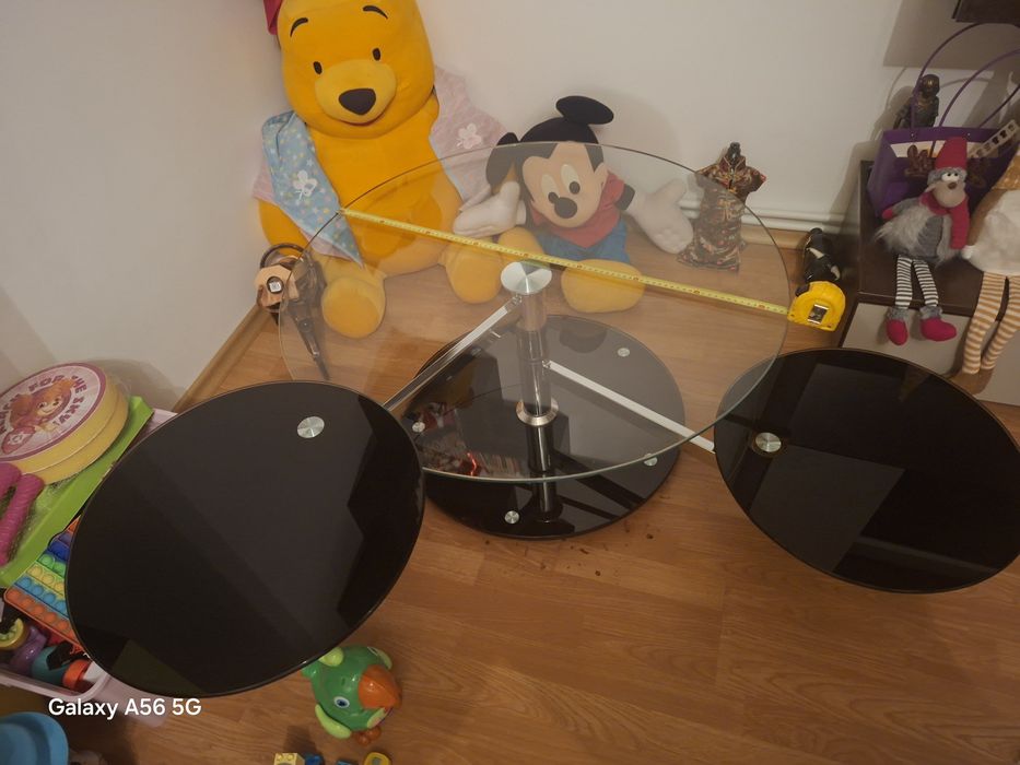 Masa sticla Living   + 2 tamburele