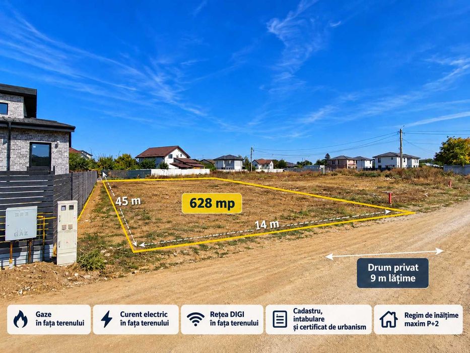 Teren intravilan 628 mp + 132 mpcota drum – Balaceanca, Str. Primaverii | 10 min Pallady | gaze, curent, internet |