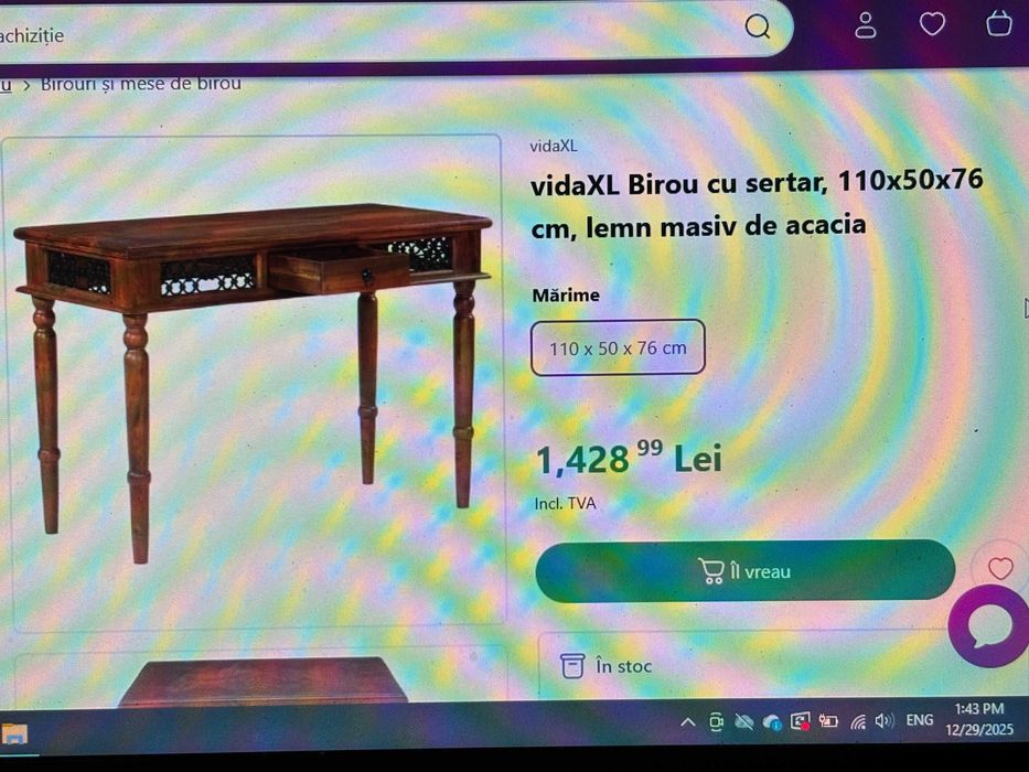 Vand Masa/Birou lemn masiv si Scaun din piele