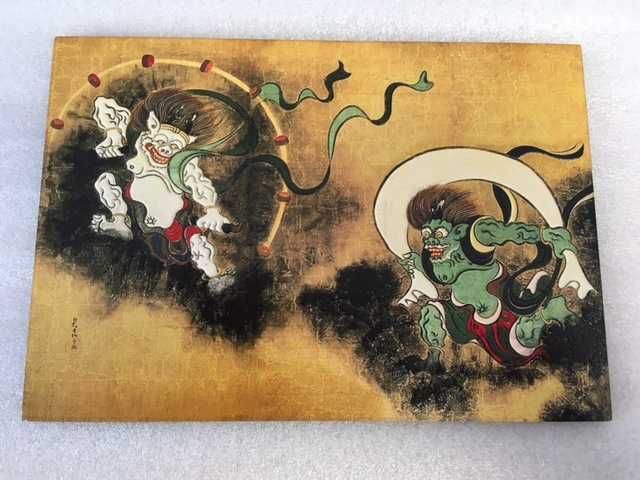 Carte postala lemn inedita Kōrin - "Wind God" - Fabricata in Japonia