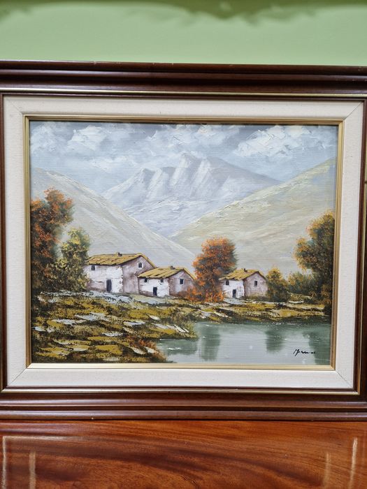 Прекрасна антикварна белгийска авторска картина масло върху платно